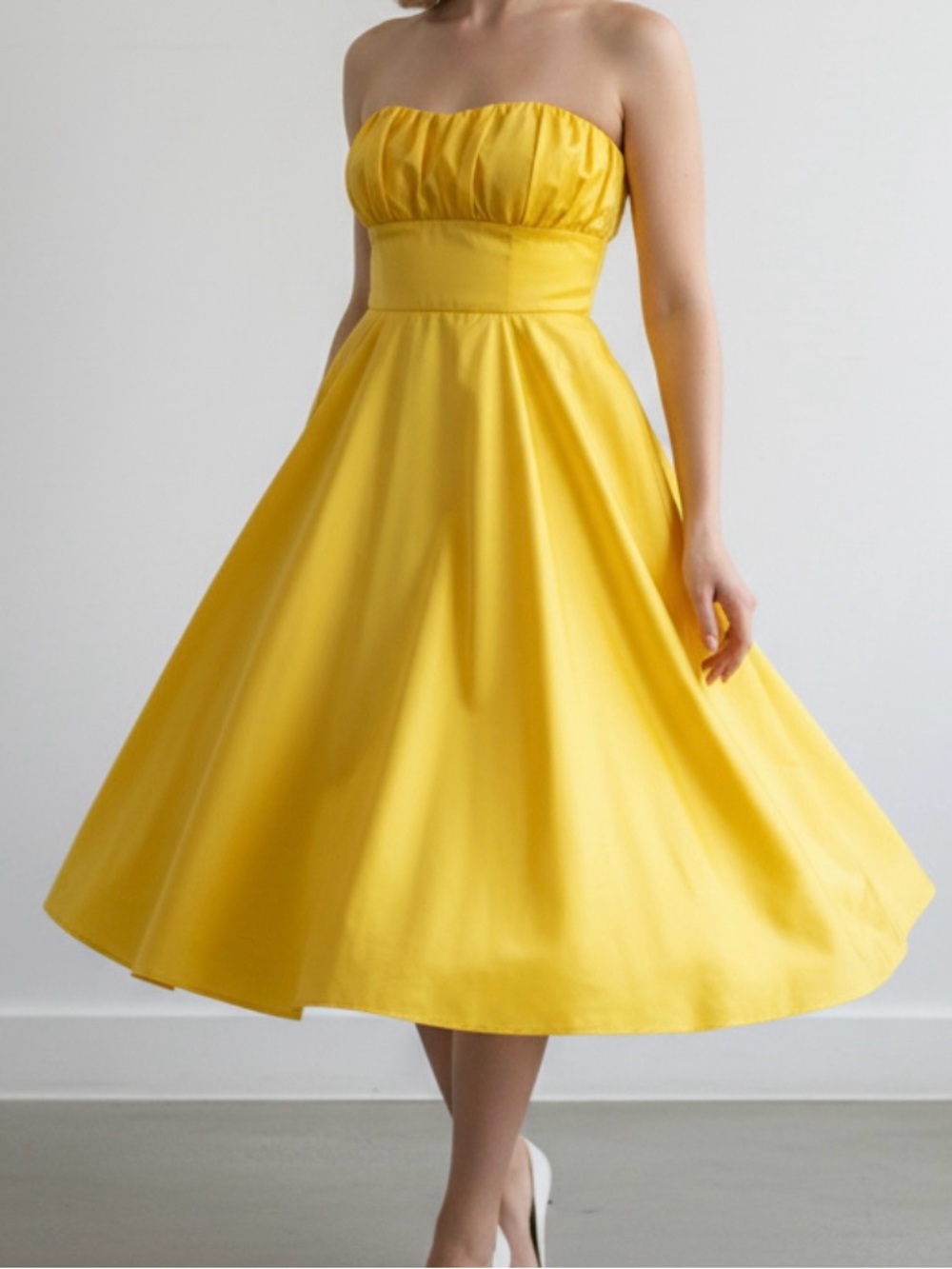 As U Wish Strapless Midi Dress in Bright Yellow